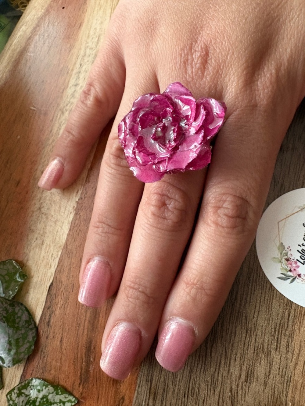 Handcrafted Pink Flower Statement Ring by - Picture 3 of 3